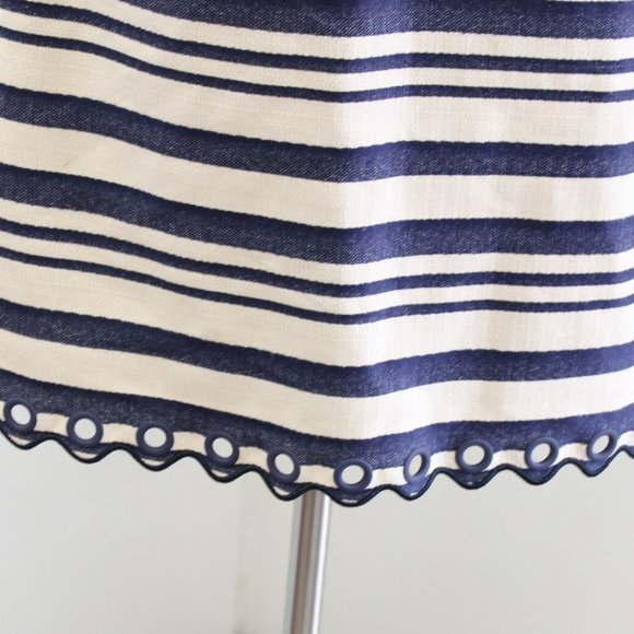 J. Crew Navy Blue Striped Scalloped Trim Grommet Shift Dress Size 00 - Picture 8 of 16